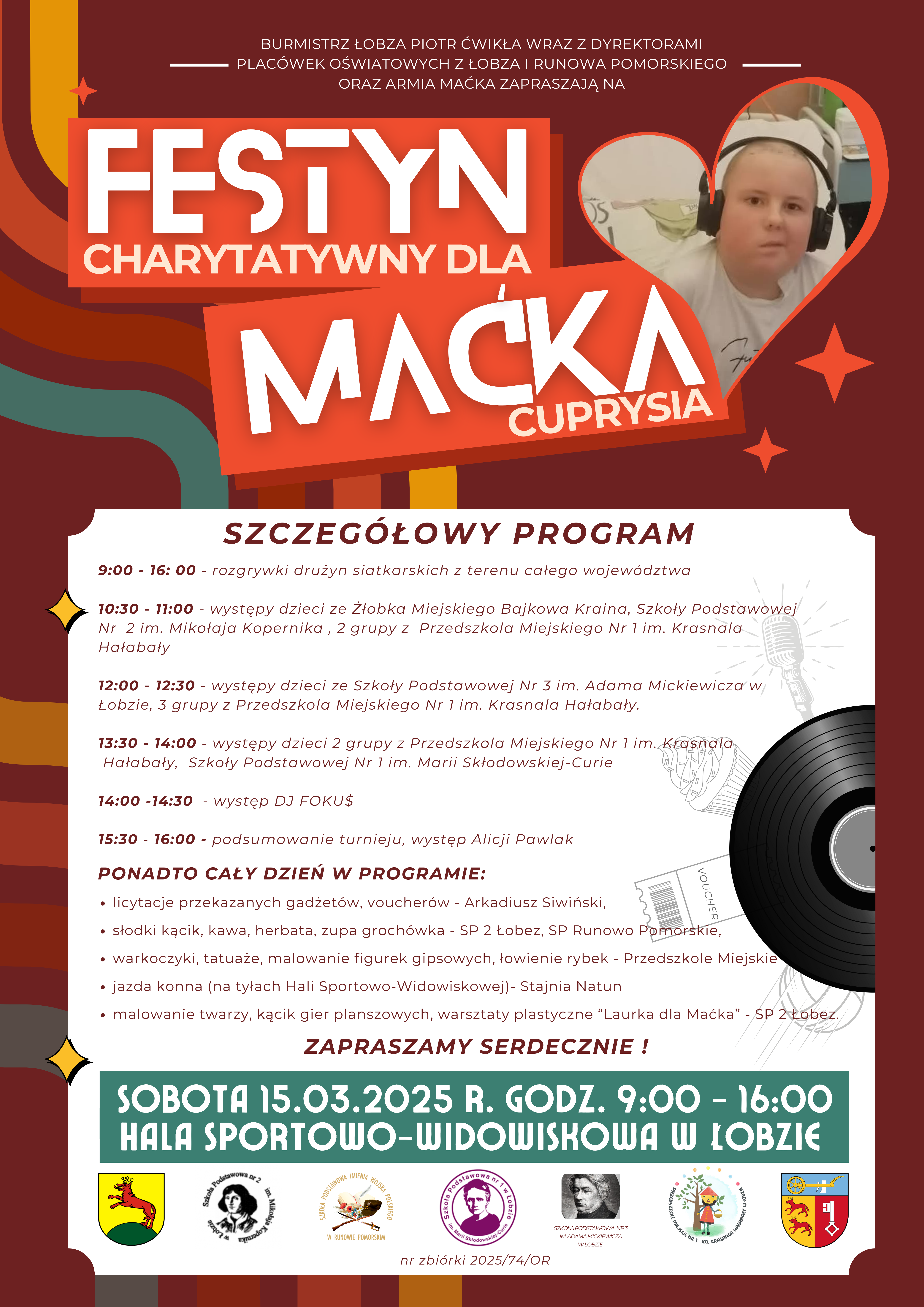 Plakat informujący o&nbsp;festynie charytatywnym na&nbsp;rzecz Maćka Cuprysia