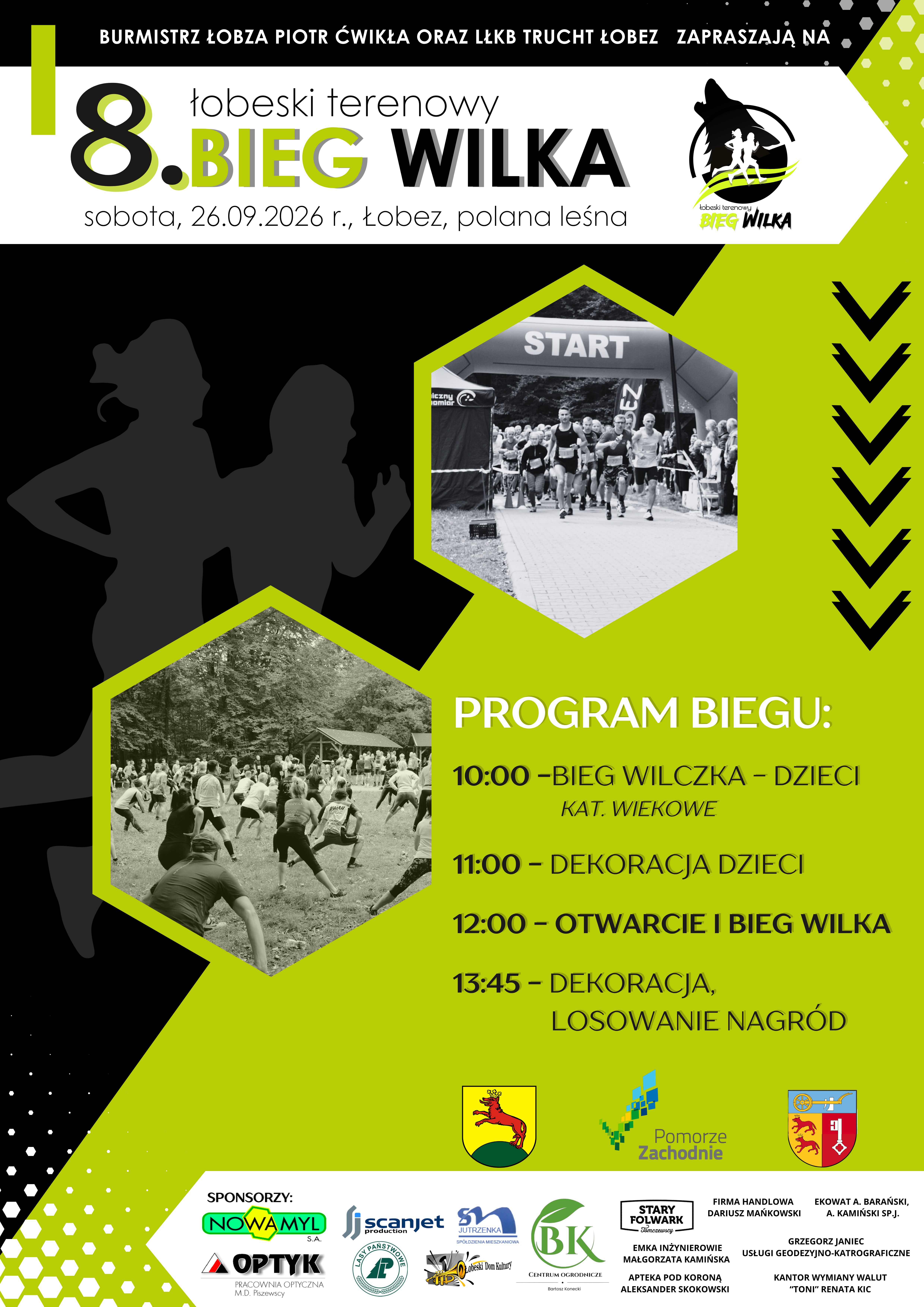 plakat informacyjny o&nbsp;8. Łobeskim Terenowym Biegu Wilka