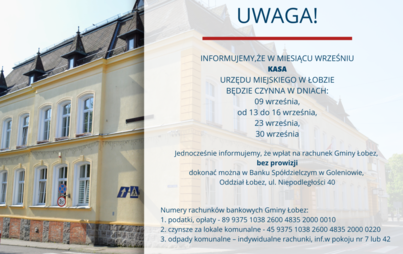 Zdjęcie do OKIENKO KASOWE URZĘDU MIEJSKIEGO W ŁOBZIE