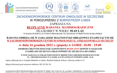 Zdjęcie do BEZPŁATNE BADANIA MAMMOGRAFICZNE